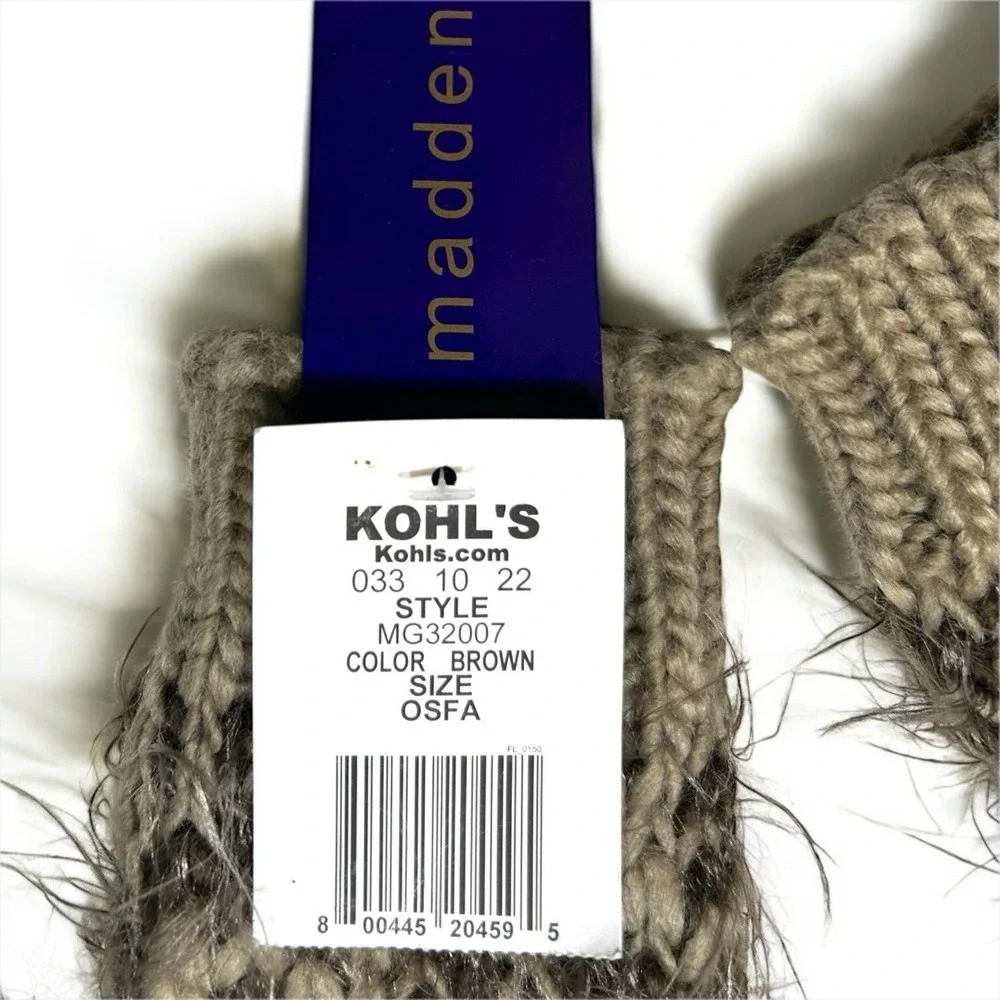Madden Girl Womens Brown Chunky Knit Fuzzy Eyelash Yarn Mittens MG32007 NWT OSFA